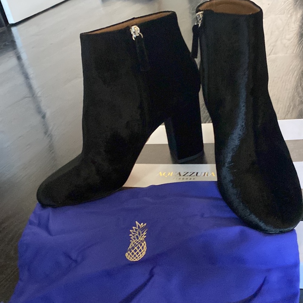 🎉🍷🎁🍾🪩 AQUAZZURA BROOKLYN BOOTIE - BLACK VELVET 39.5 (8.5) NIB - Holidays!